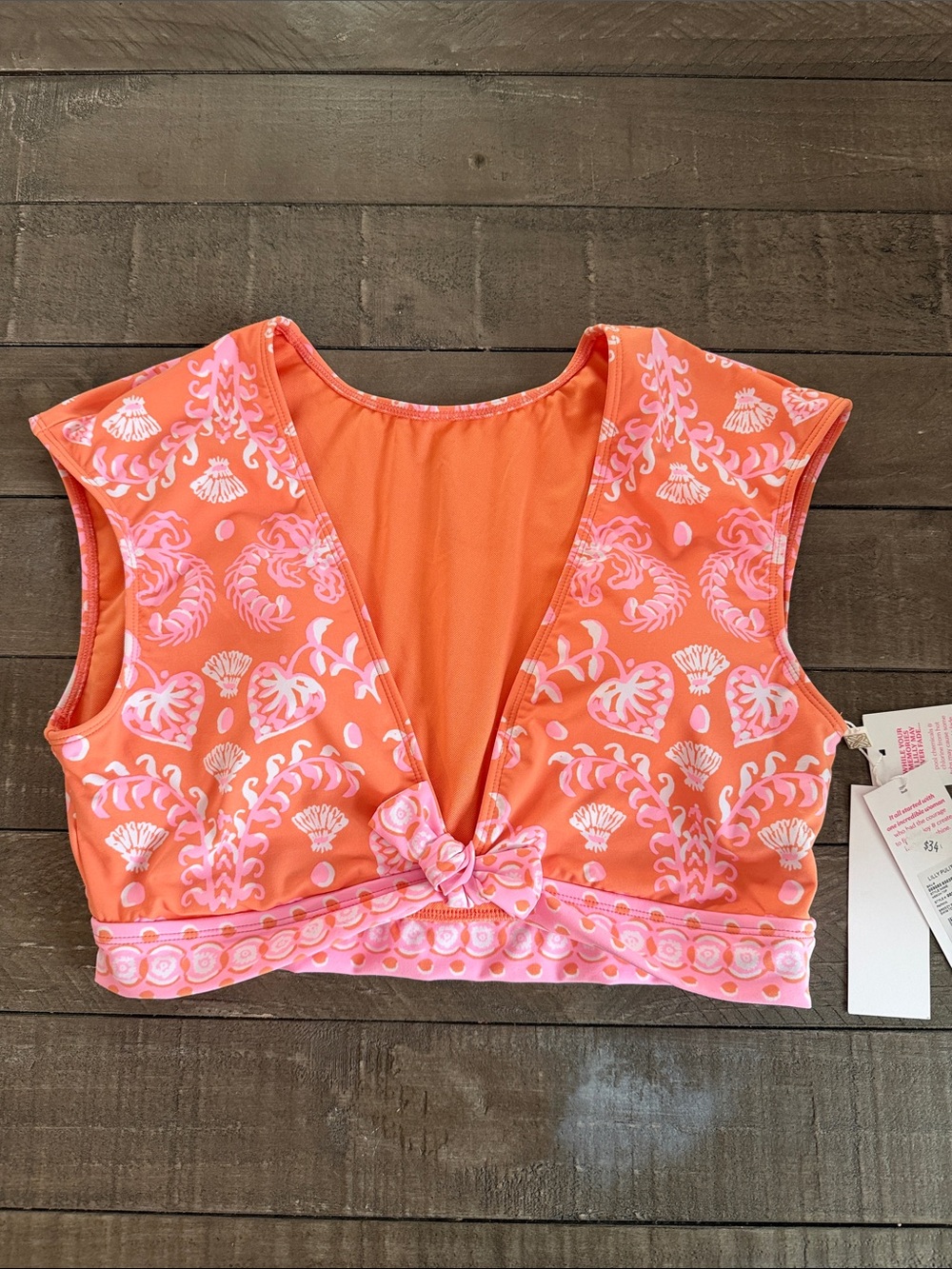 Lilly Pulitzer Meechi Papaya Breezy Palm Cap Sleeve SwimTop NWT. Size 10